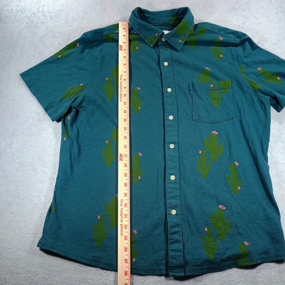 Goodfellow Mens Button Down Cactus Print Teal Large Short Sleeve Jersey Shirt - Picture 4 of 7